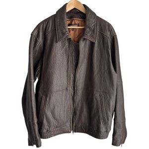 Danier Whole Grain Leather Jacket Mens XL Brown Cow Hide Full Zip Classic Coat